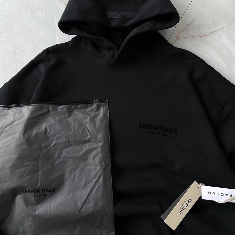 Essentials Fear of God Jet Black Stretch Limo Hoodie